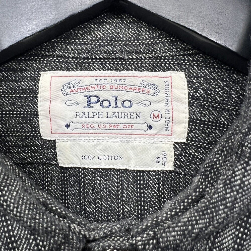 Vintage Polo Ralph Lauren Dungarees Work Shirt 90s Herringbone Metal Buttons M - Picture 3 of 7